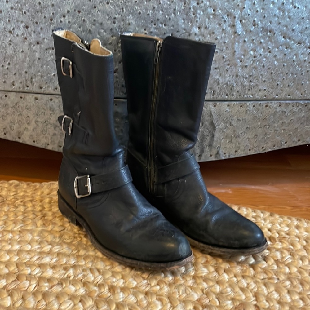 Black motorcycle boots.